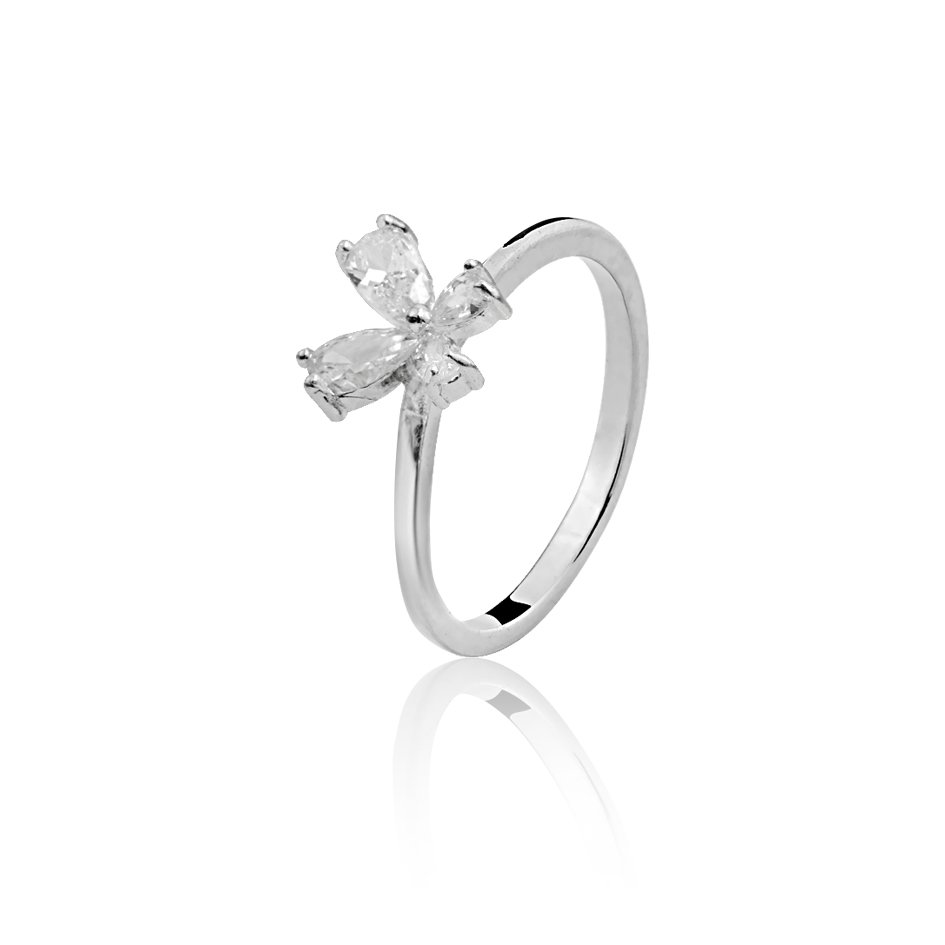 ANEL B PRATA FRT BORBOLETA 4 PED ZIRC