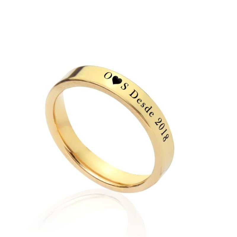 Aliança Personalizada de Aço Dourado Quadrada (4mm)