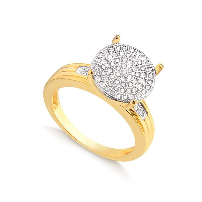 Anel Abaulado Frente Círculo 4 Garras 70 Zircônias Detalhe Rhodium