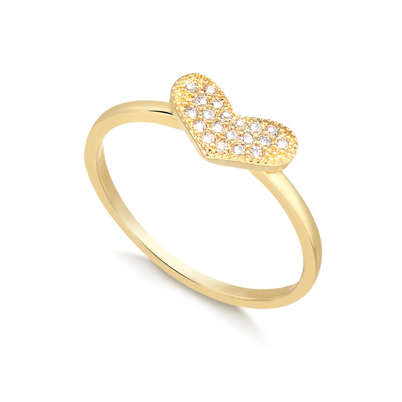 Anel Banho de Ouro 18k Fino com Frente em Coração e Detalhes com Pedrinhas