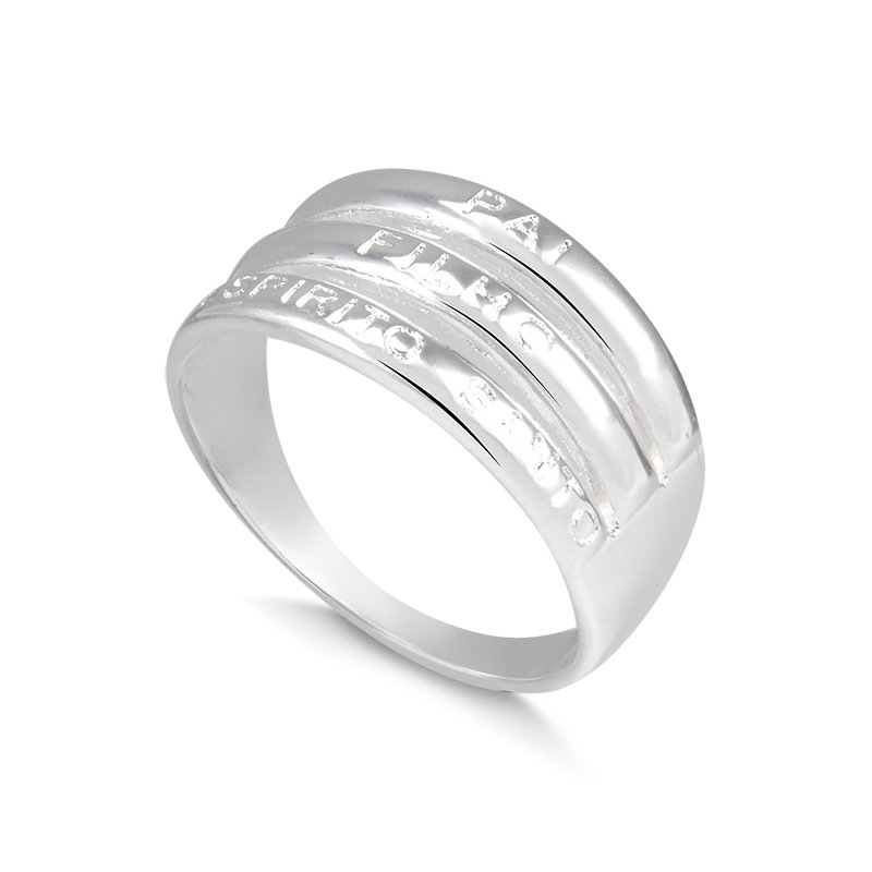 Anel Banho de Prata com Frente 'PAI, FILHO E ESPÍRITO SANTO'