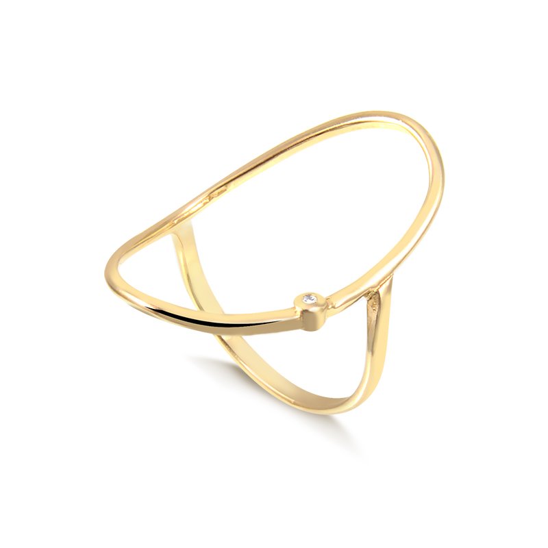 Anel Banho de Ouro 18K com Oval Vazado e Detalhe em Pedrinha de Zircônia