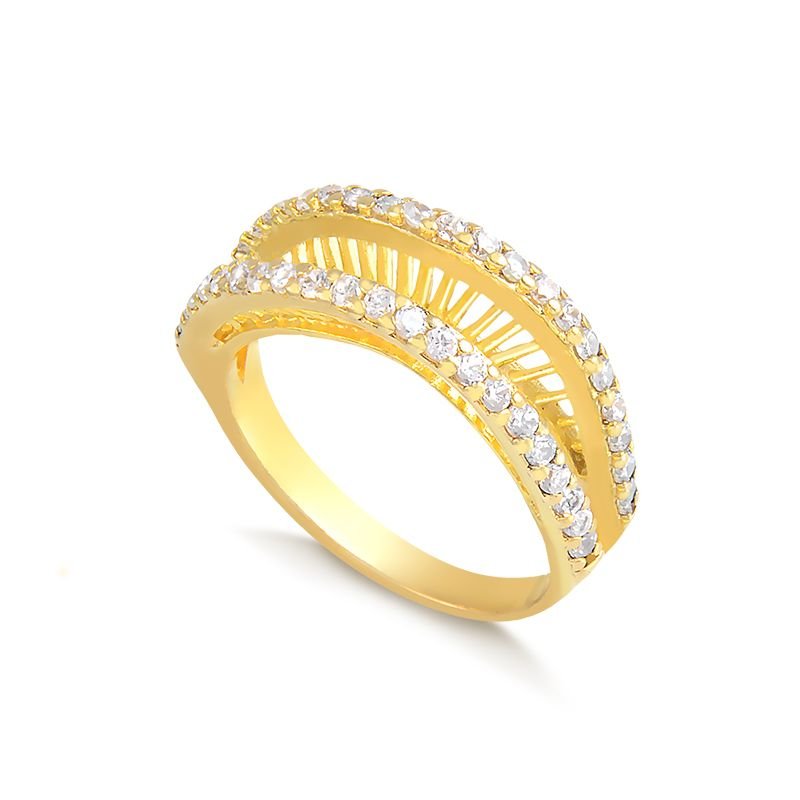 Anel Frente Dupla Grade Trabalhada 42 Zircônias