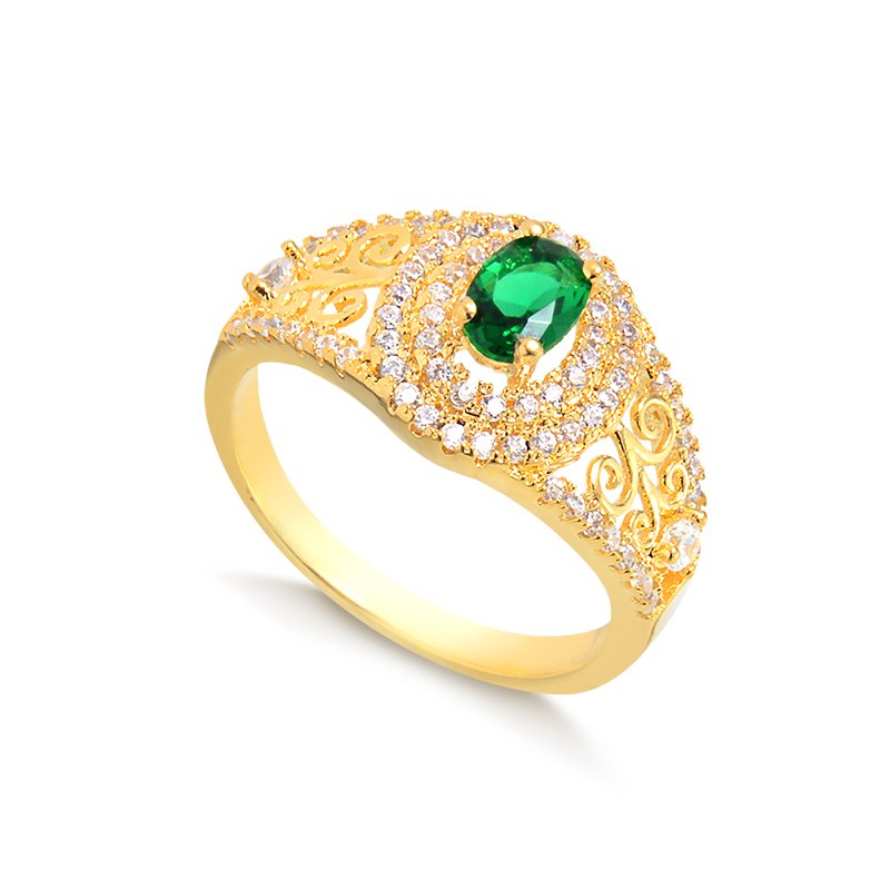 Anel Frente Trabalhada com 80 Mini Zircônias e uma Pedra Oval