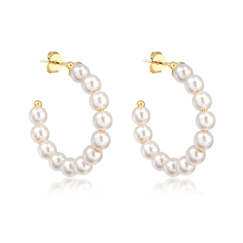 Argola Banho de Ouro 18K com Tarraxa Fio Detalhes em Pérolas (3,5cm)