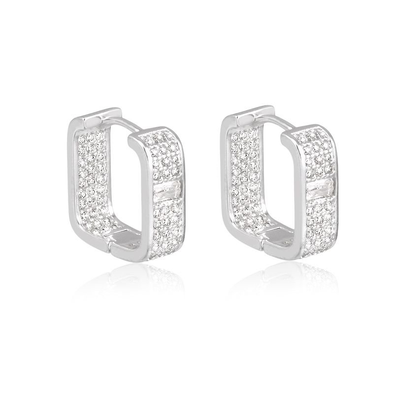 Argola Banho de Prata Encaixe Quadrada com Detalhe de Pedrinhas (1,4cm)