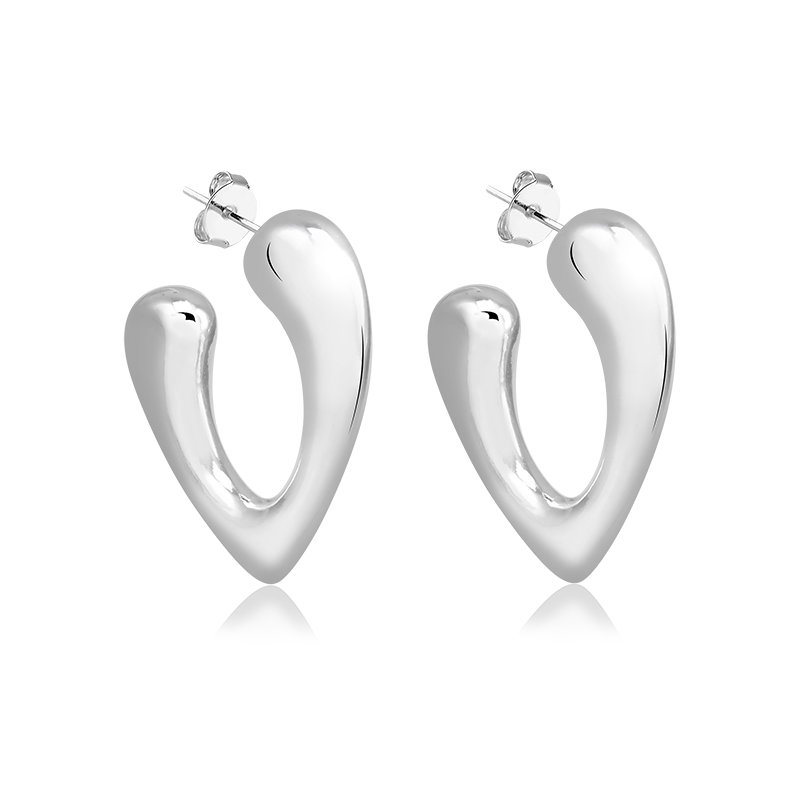 Argola Banho de Prata Tarraxa Formato Triângulo Boleado Liso (3,6cm)