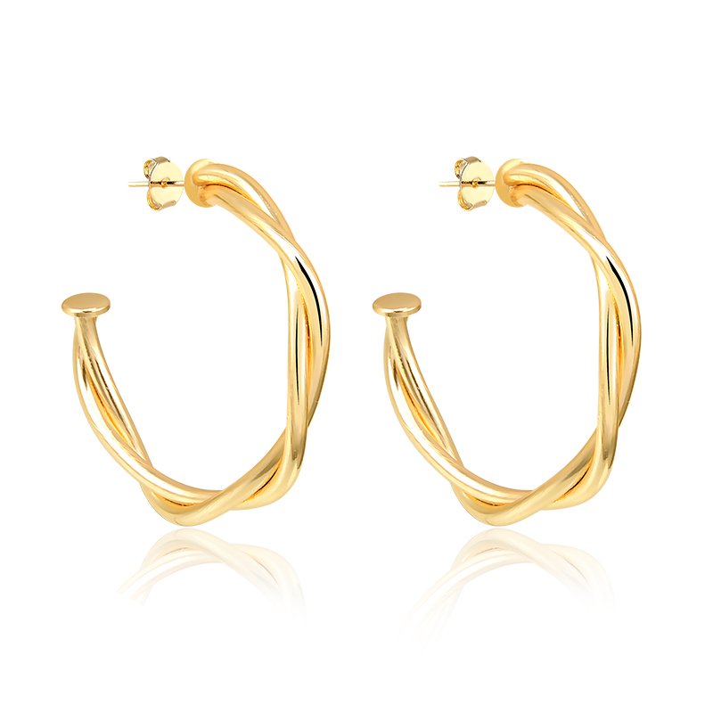 Argola Banho de Ouro 18K com Tarraxa Tubos Torcidos Lisos (4,3cm)