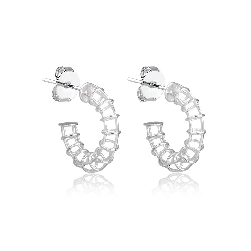 Argola Prata 925 com Tarraxa Tubinho e Tela Vazado (1,5cm)