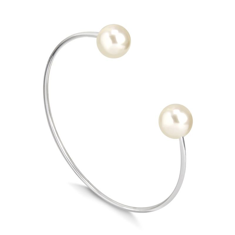 Bracelete Banho de Prata com Fio Liso e Detalhes em Pérolas (6cm)