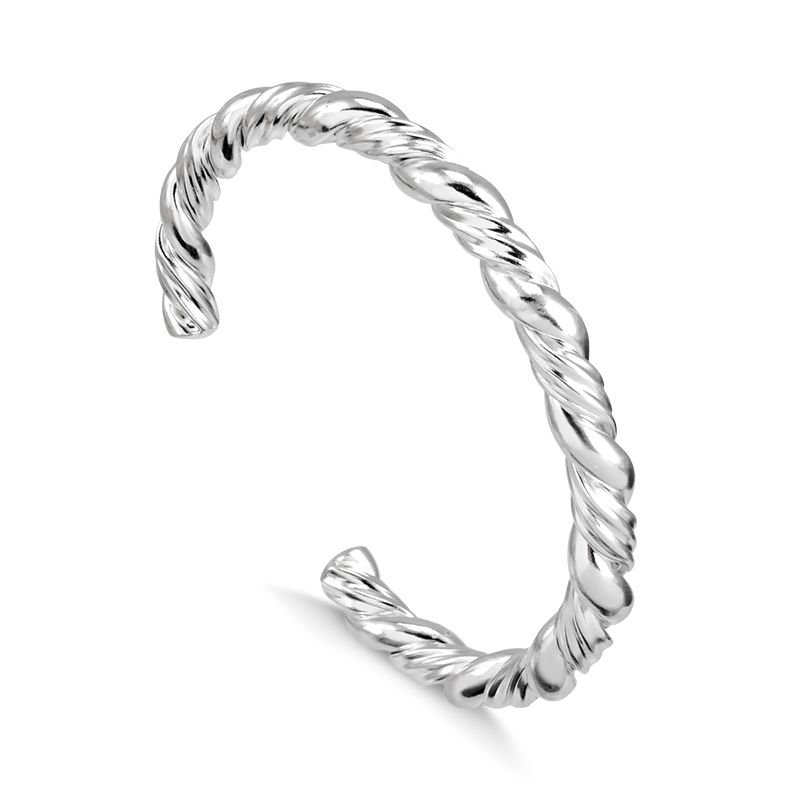 Bracelete Banho de Prata Torcido Trabalhado (6,7cm)