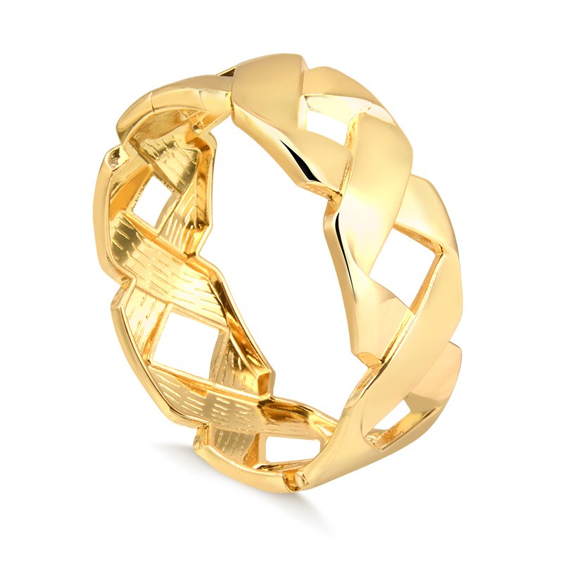 Bracelete Banho de Ouro 18K com Encaixe Entrelaçado Largo Vazado