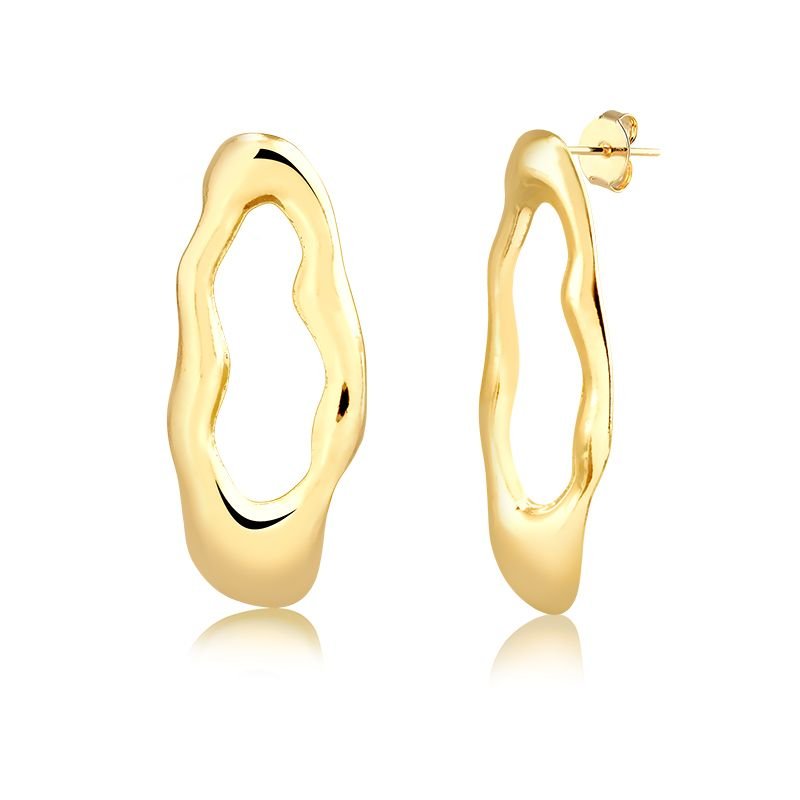Brinco Dourado Pendurado com Oval Vazado Ondulado (3,7cm)