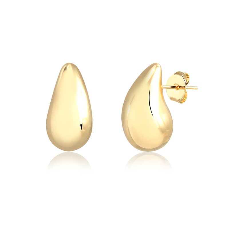 Brinco Banho de Ouro 18K Pequeno em Formato de Gota Lisa Abaulada (2cm)