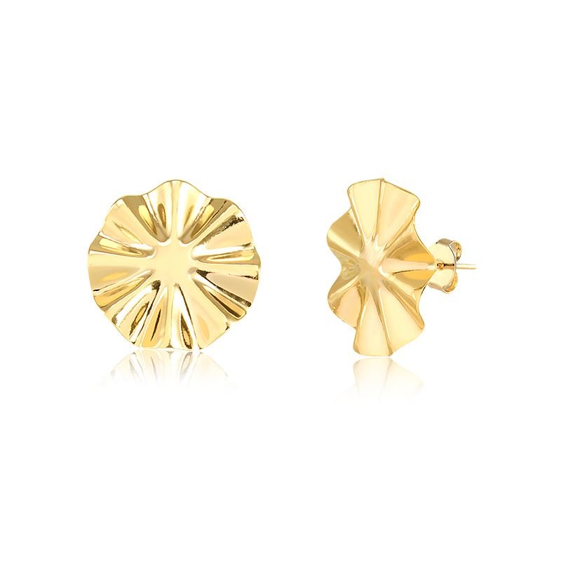 Brinco Pequeno Banho de Ouro 18k Chapado Círculo Ondulado (2cm)