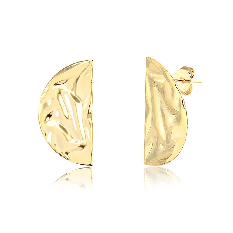 Brinco Pequeno Banho de Ouro 18k Meia Lua Chapada com Acabamento Amassado (2,5cm x 1,3cm)