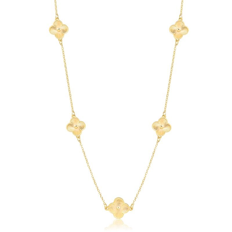Colar Banho de Ouro 18k com Elos 1x1 e Pingente 5 Motivos Alhambra Van Cleef Dtalhe 3D (45cm) DE R$159.90 POR R$89.90