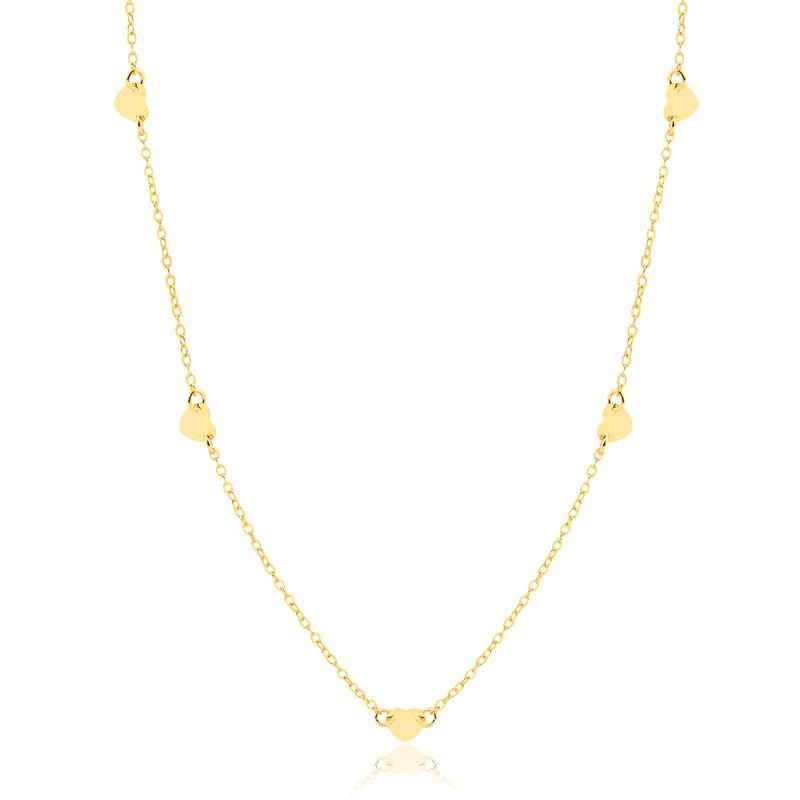 Colar Banho de Ouro 18K Elos 1x1 Chapado com Corações Lisos (80cm)
