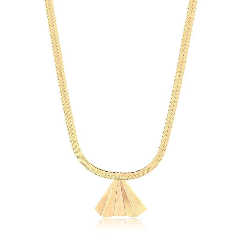 Colar Banho de Ouro 18K Tipo Fita com Pingente Triangular Lixado (45cm-2cm)