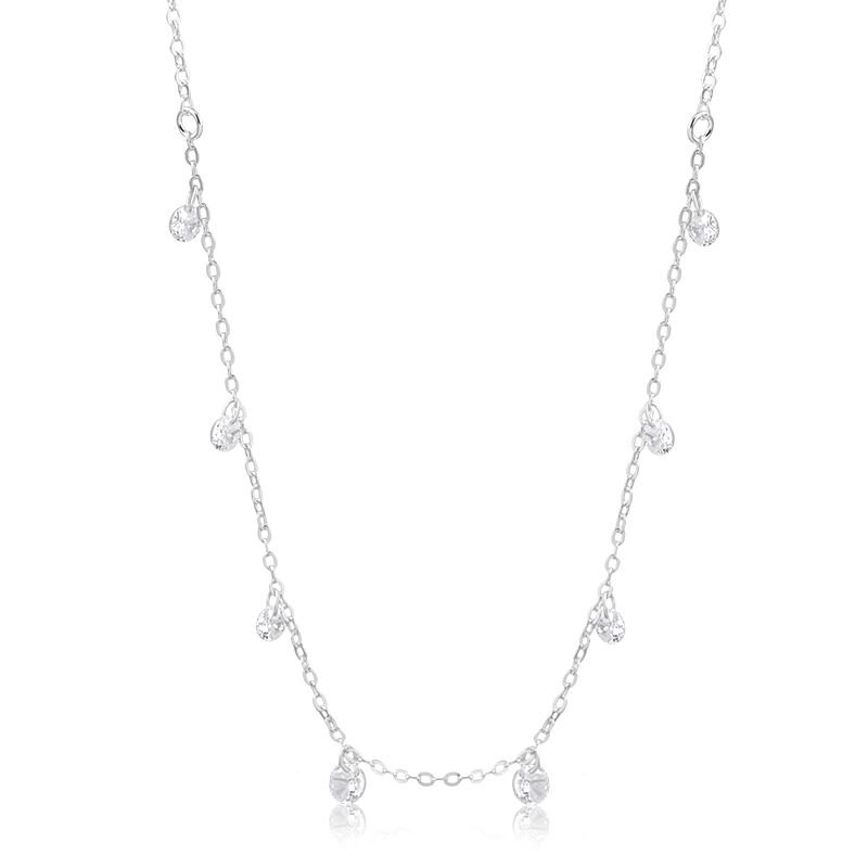 Colar Banho de Prata Choker com Pedras Redondas (35cm-5mm)