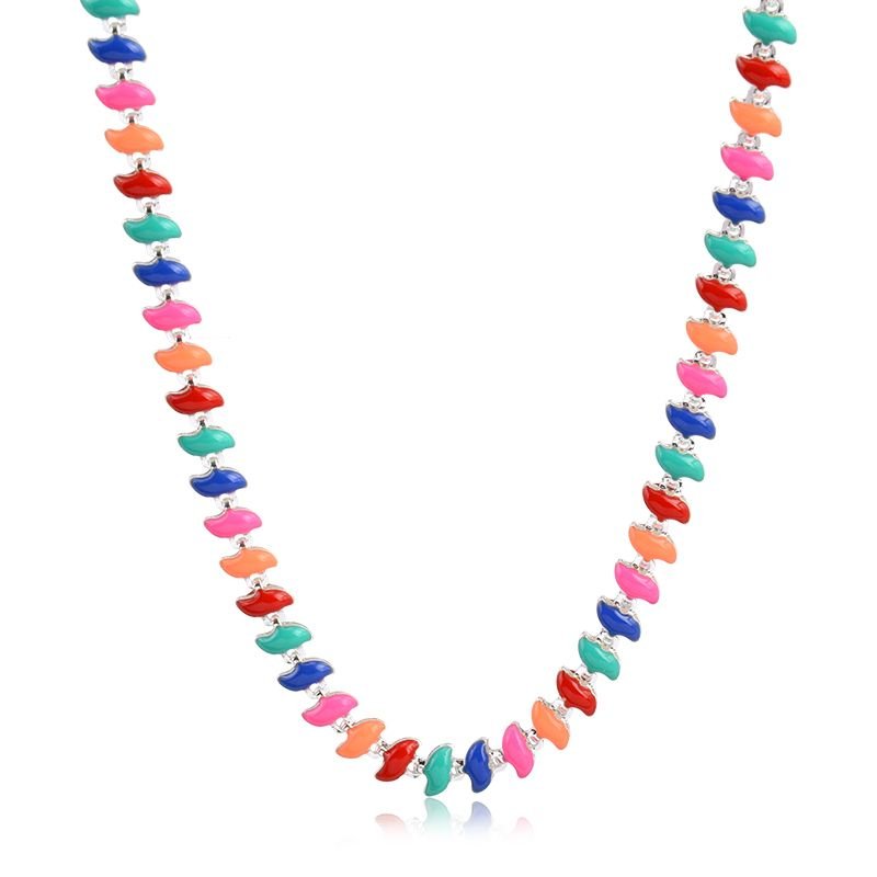 Colar Banho de Prata Choker Ondinhas com Detalhes Coloridos (35cm)