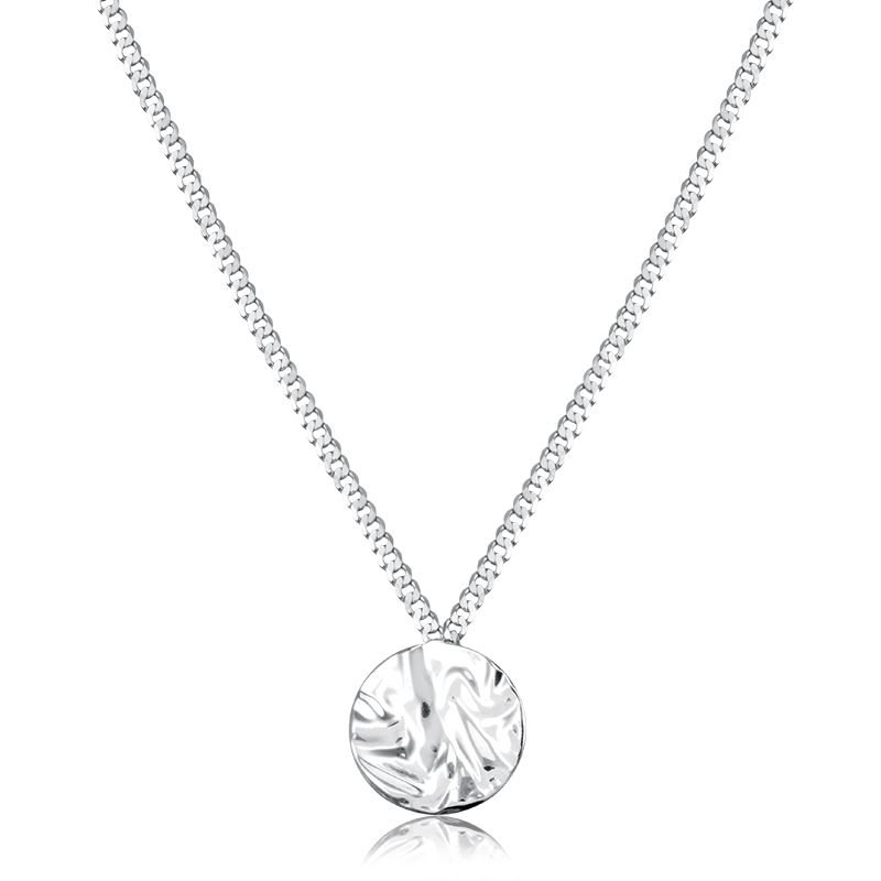 Colar Banho de Prata Elos 1x1 com Pingente Chapado Círculo Amassado (45cm)