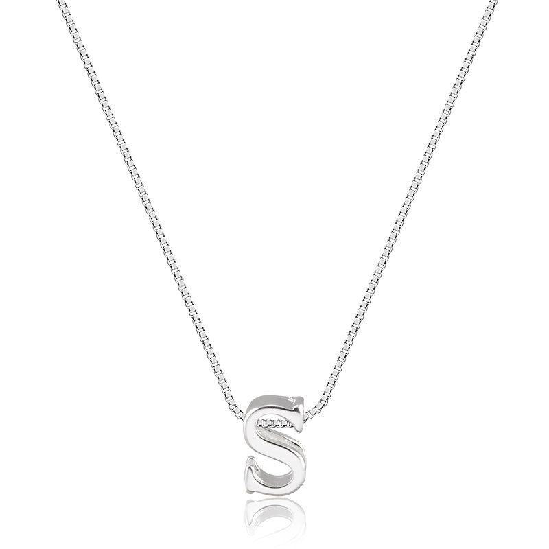 Colar com Banho de Prata Veneziana com Pingente Letra Lisa (40cm-1cm)