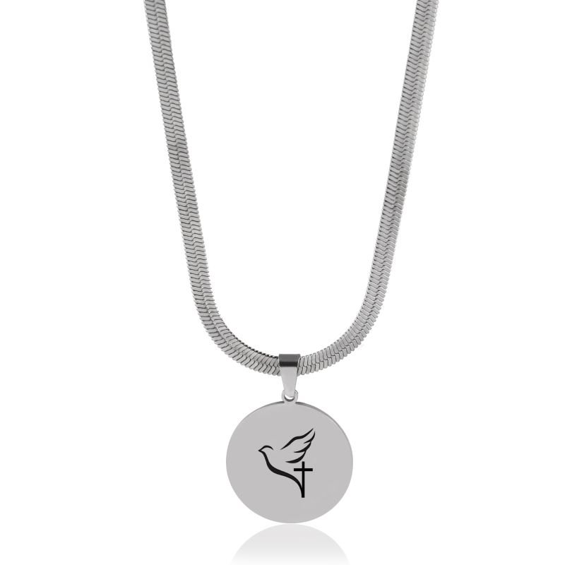 Colar Personalizado em Aço com Elos Tipo Fita e Pingente em Chapa Circular Lisa
