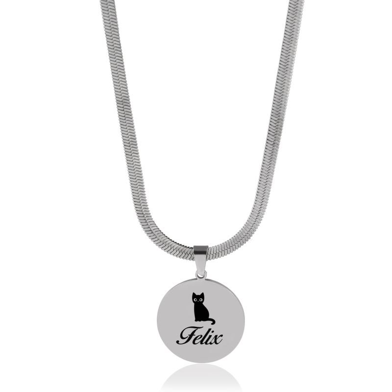 Colar Personalizado em Aço com Elos Tipo Fita e Pingente em Chapa Circular Lisa