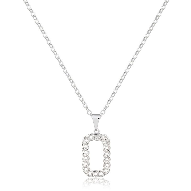 Conjunto Banho de Prata Brinco e Colar Elos 1x1 Retangulares Vazados (45cm-2cm-2,7cm)