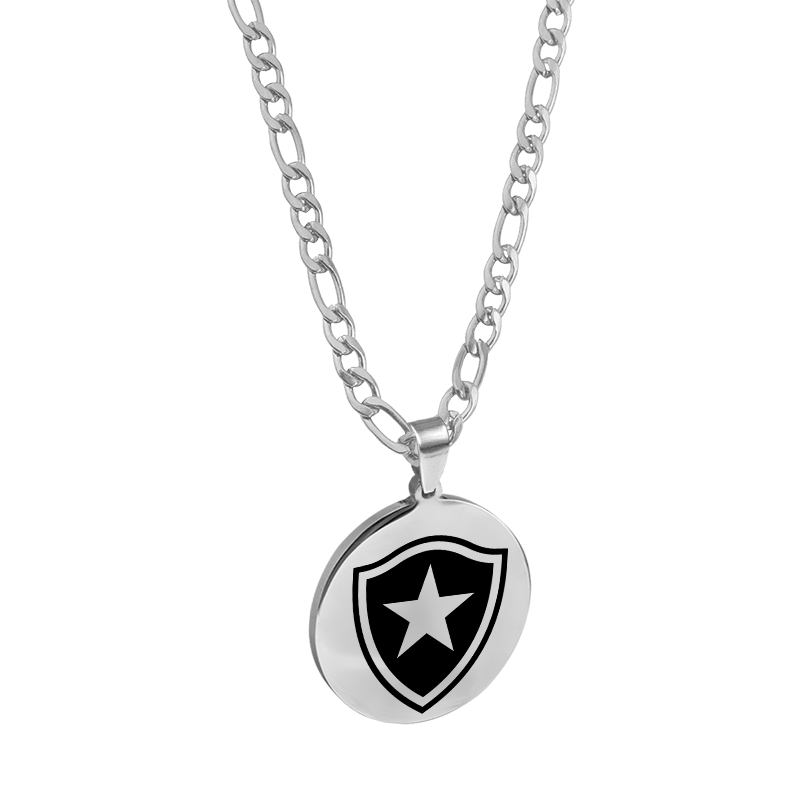 Colar Personalizado de Aço com Elos 3x1 e Pingente de Medalha Grossa Circular Grande Lisa