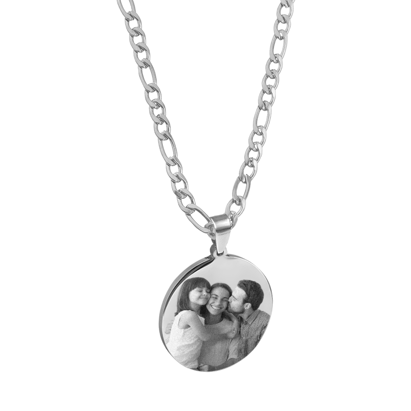 Colar Personalizado de Aço com Elos 3x1 e Pingente de Medalha Grossa Circular Grande Lisa
