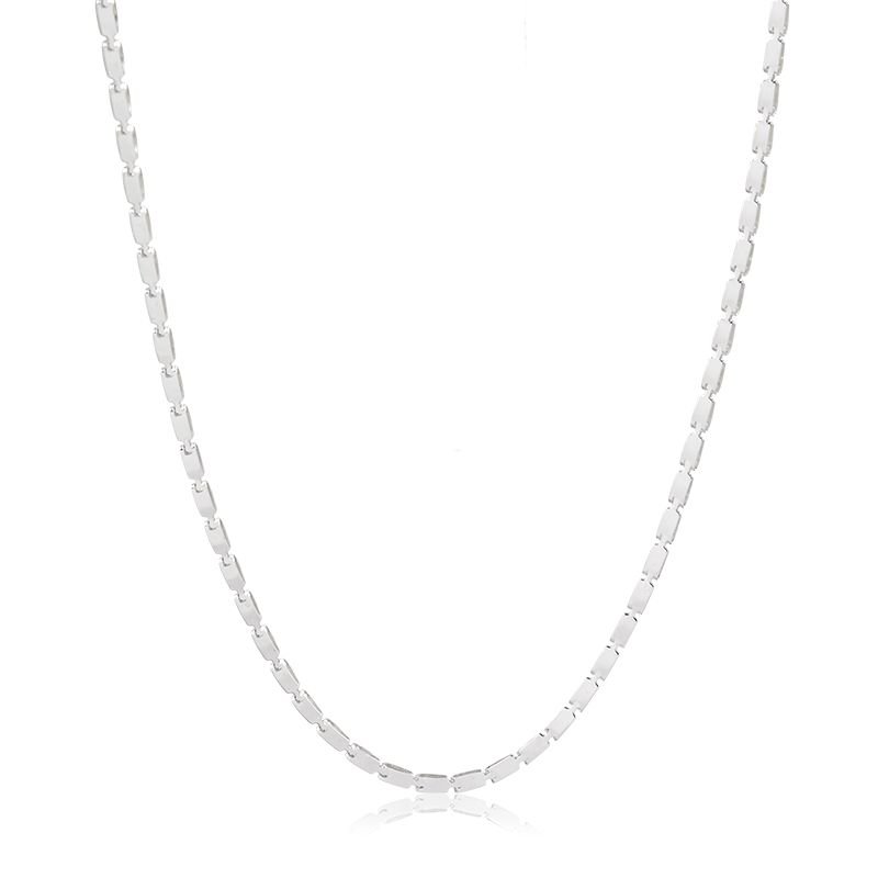 Cordão Banho de Prata Elos Chapados em Formato Retangular Fino (45cm)