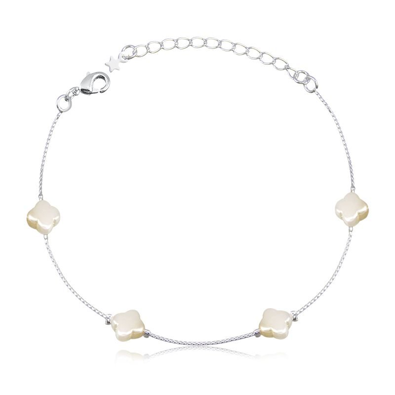 Pulseira Banho de Prata Fio com Madrepérolas 4 Motivos Alhambram Van Cleef (18cm)