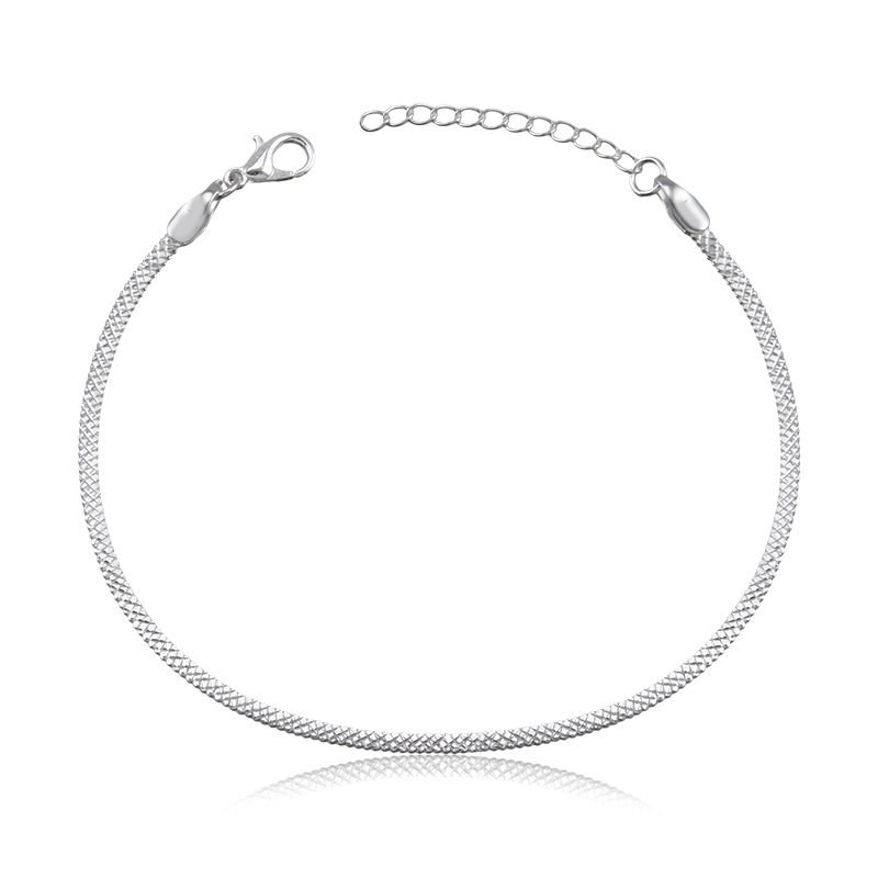 Pulseira Banho de Prata Tipo Fita Fina Diamantada (17cm)