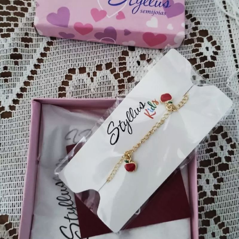 Pulseira Dourada Infantil Malha Maçazinha (15cm)