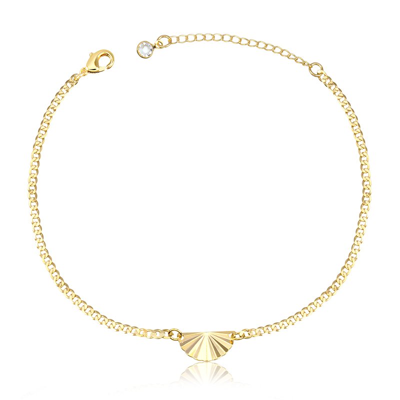 Tornozeleira Banho de Ouro 18k Elos 1x1 Achatados com Pingente Leque Aberto (22cm)
